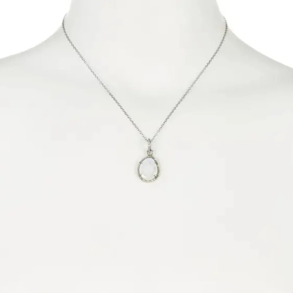 NEW Adornia Beckett Moonstone Slice Diamond Halo Black Rhodium Sterling Silver - Picture 2 of 2